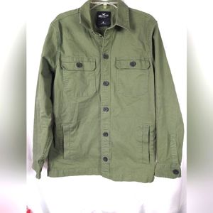 Hollister mens size medium light jacket Green in color button up.
